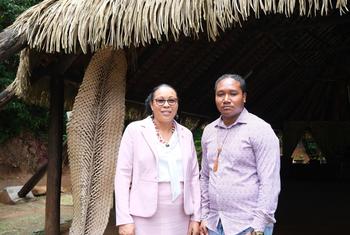 Sylvania Burton (l), President of Dominica, with Lorenzo Sanford, Chief of the Kalinago people